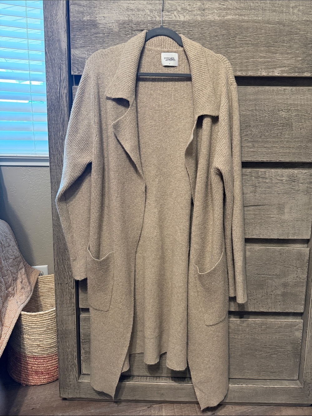 Long Open-Front Duster Cardigan in Taupe